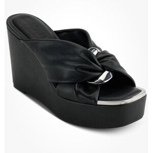 DKNY Size-7.5 M Women's Maryn Chain Twist Platform Wedge Sandals Black